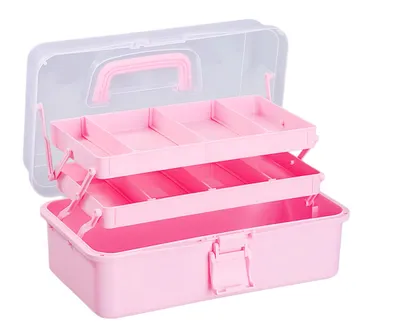 Aufbewahrungsbox 33 cm, 3 Fächer, mit Tragegriff, rosa