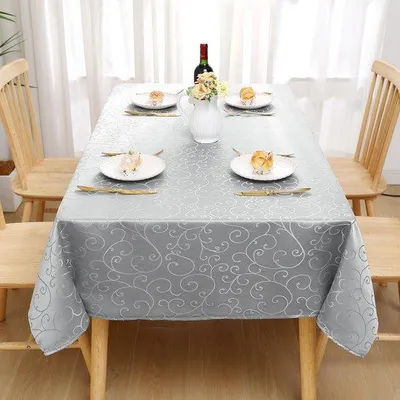 Produktbild von Famanu Tischdecke Rechteckig 130 x 220 cm - Polyester Jacquard Tischdecke - Schmutzabweisend und Pflegeleicht - Grau