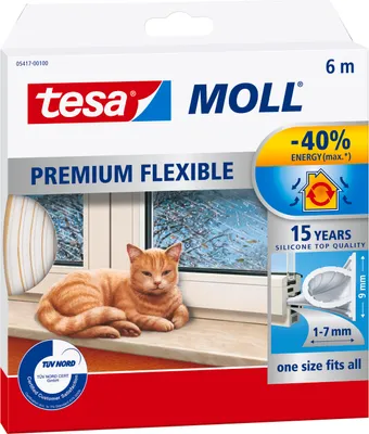 Produktbild von tesamoll Fensterdichtung Silikon (1 x 6 m) - Profil: 9 mm x 7 mm - weiß