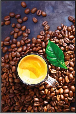 Produktbild von Wallario Wandbild Kaffee und Bohnen, Größe: 61 x 91,50 cm, Poster mit schwarzem Aluminiumrahmen