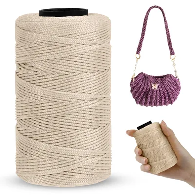 Produktbild von Macramé-Kordel, 1 mm x 230 m – Polyester-Kordel für Bastelarbeiten, Farbe: Khaki-Weiß