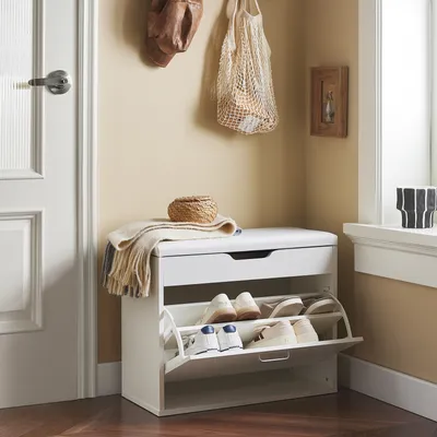 Obrázek produktu pro SoBuy FSR95-W Lavice na boty s polštářem na sezení Stojan na boty Výklopník na boty s 1 klapkou Truhla na sezení WHT cca: 60x50x30cm