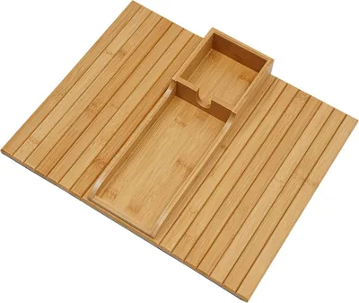 Produktbild von Bambus Sofa-Tablett - Rechteckiges Sofa-Tablett/Serviertablett - 41,5 × 34 cm - Klappbar - Antik-Optik - Neoklassischer Stil - Holzfarbe
