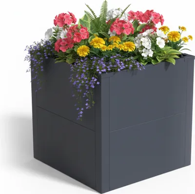 Image de Jardinière surélevée Relaxdays, acier thermolaqué, pour fleurs, plantes et légumes, H x l x P : 50 x 50 x 50 cm, jardinière, gris