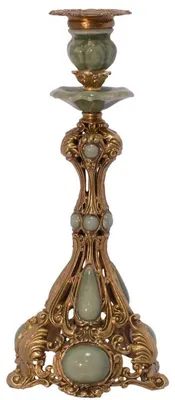 Produktbild von Casa Padrino Jugendstil Kerzenständer Messing / Grün 15,2 x 15,2 x H. 31,8 cm - Barock & Jugendstil Deko Accessoires