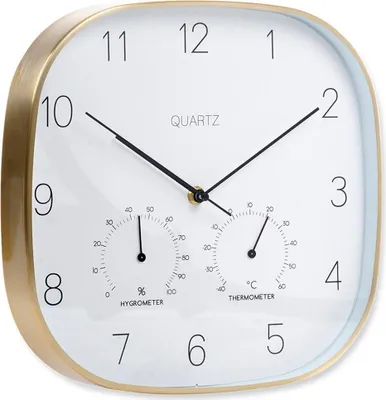 Image de Horloge murale avec thermomètre et hygromètre or blanc 28,5 cm