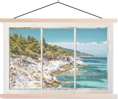 Produktbild von MuchoWow® Textilposter Aussicht - Meer - Strand 60x40 cm mit holzfarbenen Rahmen - Bilder