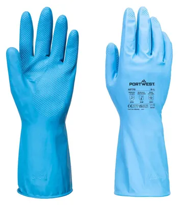 Productafbeelding van Chemisch resistente handschoenen, latex, (12 paar) - maat XL - blauw - Portwest