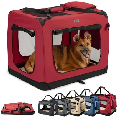 Produktbild von lionto Hundetransportbox, Faltbar, für Reise & Auto, 82x58x58 cm, Rot