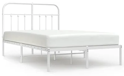 Image de vidaXL Cadre de lit avec tête de lit en métal blanc 120x200 cm