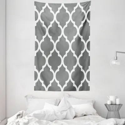 Produktbild von ABAKUHAUS Grau und Weiß Wandteppich und Tagesdecke, Victorian Motive aus Weiches Mikrofaser Stoff Waschbar ohne Verblassen Digitaldruck, 140 x 230 cm, Grau weiß
