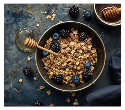 Produktbild von Spritzschutz Herdabdeckplatte Schneidebrett aus Glas Müsli mit Beeren 1-Teilig (60x52cm)
