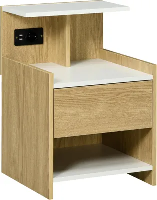 Obrázek produktu pro Noční stolek/noční stolek - Nábytek do ložnice - S USB porty a zásuvkou - 40x40x60 cm - Moderní marocký styl - Přírodní barva