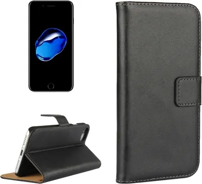 Obrázek produktu pro Pro iPhone 8 & 7 Genuine Split horizontální Pouzdro na flip kůže s držákem a kartami a peněženkou (černá)