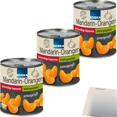 Produktbild von Edeka Mandarin-Orangen Mandarinen in der Dose leicht gezuckert kernlos 3er Pack (3x850g Dose) + usy Block
