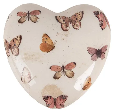 Immagine prodotto di Clayre & Eef Decorazione Cuore 10X10x4 cm Farfalle in Vetroceramica rosa beige