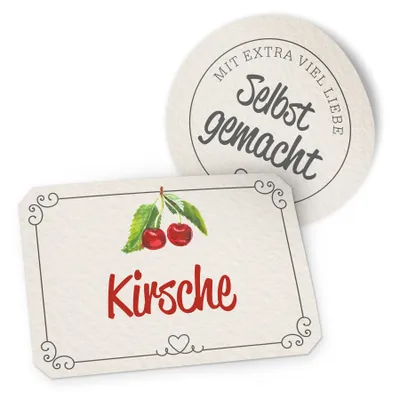 Produktbild von itenga Marmeladensticker 10erSet Aufkleber Deckel und Glas KIRSCHE Landhausstil