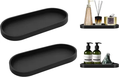 Produktbild von Set mit 2 schwarzen Silikon-Badezimmerablagen für Wohnzimmer, Schlafzimmer, Waschbecken, Badewanne und Küchenspüle (oval)