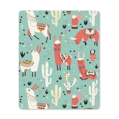 Produktbild von MuchoWow® Mauspad Mousepad Lama - Muster - Kaktus 30x40 cm - Mousepads - Maus Mat - Pad - Mausunterlage - Mausmatten