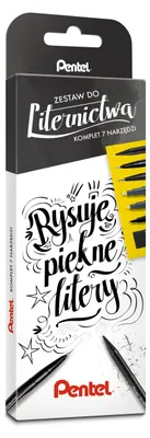 Produktbild von PENTEL Schreibset Nr. 7 für Kalligraphie mit Pinselstiften, Feinstiften und Druckbleistift