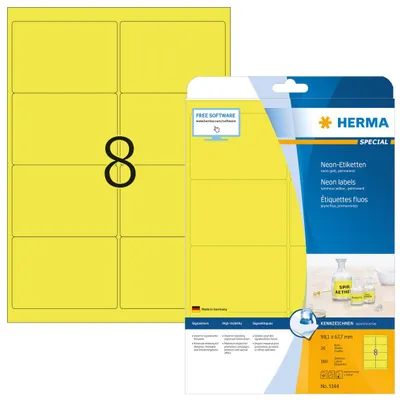 Produktbild von Etiketten A4 neon-gelb 99,1x67,7 mm Papier matt 160 St.