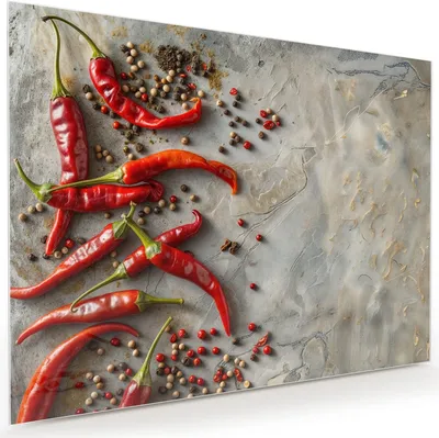 Produktbild von Glasbild 120x90cm in XXL für Wohnzimmer, Schlafzimmer Motiv Chili Schoten