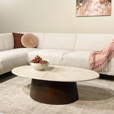 Productafbeelding van Livingfurn Salontafel Brix Bottecino Mango Ovaal 120cm
