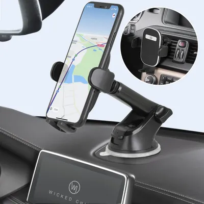 Produktbild von Wicked Chili 3-in-1 Auto Halterung kompatibel mit iPhone 17, 16, 15, 14, 13, 12 Pro, Max, Plus, Mini SE 2020, Galaxy S24, A55, A35, A16 Note Ultra Armaturenbrett & Windschutzscheibe, mit Lüftungsclip