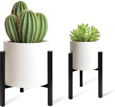 Image de Supports métalliques pour fleurs, 20-30 cm, utilisables à l'intérieur comme à l'extérieur, supports pour pots de fleurs, noirs, carrés, lot de 2