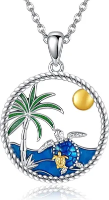 Produktbild von 925 Sterling Silber Schildkröte Halskette Aquamarin Zirkonia Anhänger Ozean Schmuck