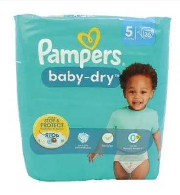 Produktbild von Pampers Baby-Dry Windeln Größe 5, 26 Stück - Premium Schutz für trockene Nächte und höchsten Tragekomfort