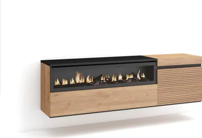 Produktbild von TV-Schrank, Lowboard, 150x35x45cm, Für TV-Geräte bis zu 65", Elektrokamin. , Hängend, Eiche