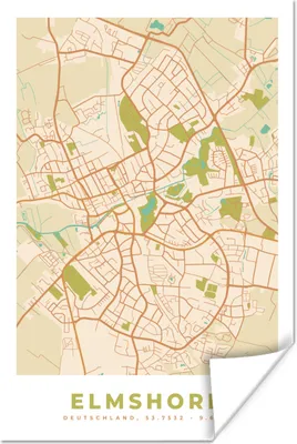Produktbild von MuchoWow® Poster Elmshorn - Vintage - Karte - Stadtplan 40x60 cm - Plakate für die Wand - Poster Babyzimmer