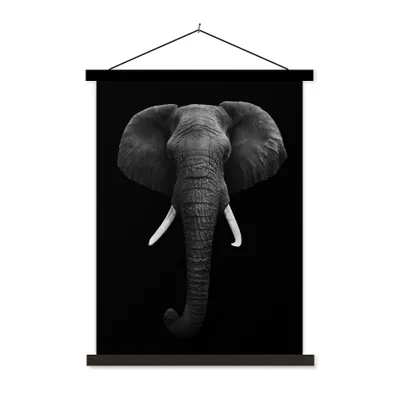 Produktbild von MuchoWow® Textilposter Elefant - Wildtiere - Schwarz - Weiß - Porträt 40x53 cm mit schwarzem Rahmen - Abbildung