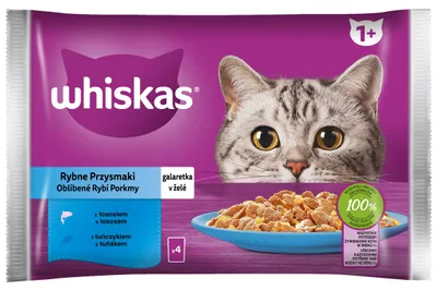 Produktbild von Whiskas Adult 1+ Fisch-Auswahl in Gelee mit Lachs und Thunfisch, 20 Portionsbeutel, 5x4x85g