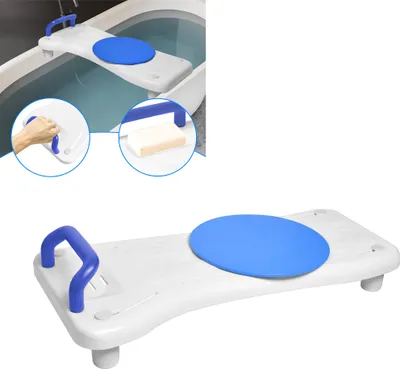 Produktbild von XMTECH sedadlo do vane doska do vane s otočným diskom sedadlo do vane, doska do vane, stolička do kúpeľne, pomôcka na kúpanie step-in pomôcka sedadlo doska, s modrým madlom