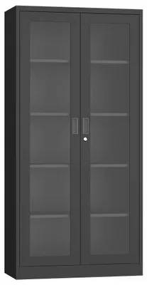 Produktbild von Metallschrank mit Glastüren, abschließbar, Vitrine, Sicherheitsglas, 185 cm, Schwarz