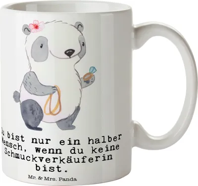 Produktbild von Mr. & Mrs. Panda Tasse Schmuckverkäuferin Herz - Weiß - Geschenk, Becher, Schmied, Kaffeebecher, Ausbildung, AusbildungSpruch, Kaffeetasse, Lustig, Teetasse, Keramiktasse