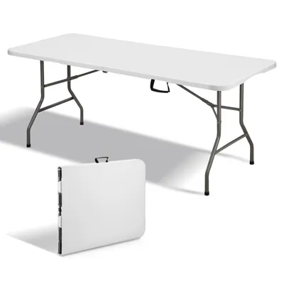 Produktbild von TEENO Klapptisch 180x74x74 cm,6 oder 8 Personen,mit Sicherheitsverschluss, Tragegriff, Weißer Gartenklapptisch, Ideal für Buffets, Feiern und Camping