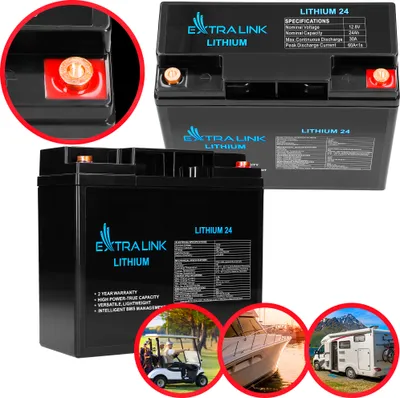 Produktbild von LiFePO4 24AH Batterie 12.8V BMS unbemannt Hochzyklische Energiespeicher für die Notstromversorgung ideale Batterie für Wohnmobile, Yachten und Reisemobile Extralink