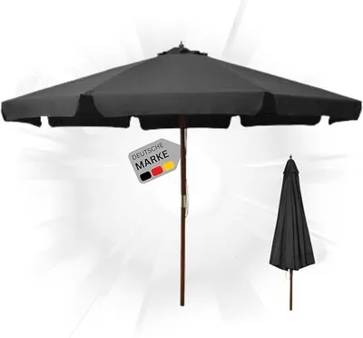 Produktbild von DELUKE® Sonnenschirm aus Holz PAUL Anthrazit| HxB 254x330cm | Sonnenschirm 330 cm Kurbelschirm Standschirm Sonnenschutz Gartenschirm Balkonschirm klassisch