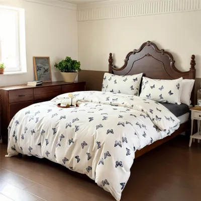 Immagine prodotto di Omgoods - Set di lenzuola in cotone confortevoli con motivo farfalle - 200 x 200 cm