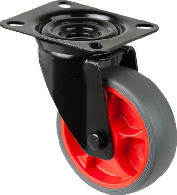 Produktbild von BS Rollen Transportrolle, Lenkrolle, Rad-Ø 100 mm, Tragf. 110 kg, Gummi grau, Bauhöhe 128 mm, Rollenlager