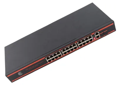 Obrázek produktu pro 26portový PoE přepínač, 24 portů 1000M PoE, 2 porty 1000M pro uplink, 2 porty 1000M SFP, bezventilátorový, s detekcí AI PD, gigabitový PoE přepínač