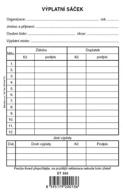 Obrázok produktu pre Tiskopis Výplatní sáček Baloušek, 120x180 mm, oboustranný