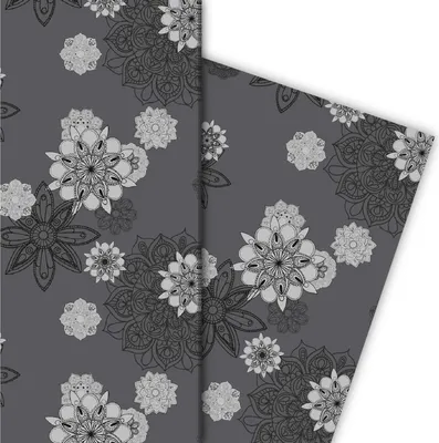 Produktbild von Elegantes Geschenkpapier mit Blüten, grau - G4784, 32 x 48cm
