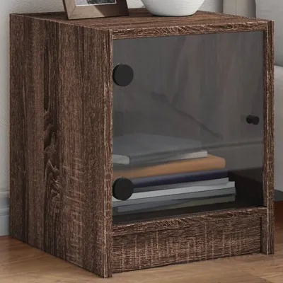 Produktbild von Design Nachttische mit Glastüren 2 Stk. Braun Eichen-Optik 35x37x42 cm, Nachttische & -schränke 2024