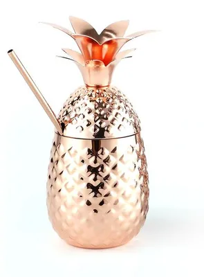 Produktbild von Cocktailbecher Ananas mit Deckel und Strohhalm, Edelstahl, kupferfarben 0,475 Liter