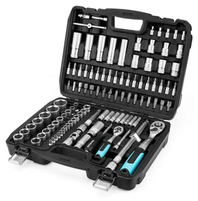 Productafbeelding van Dopsleutelset 108-delig, Ratelset met 1/2" en 1/4" Omschakelratel
