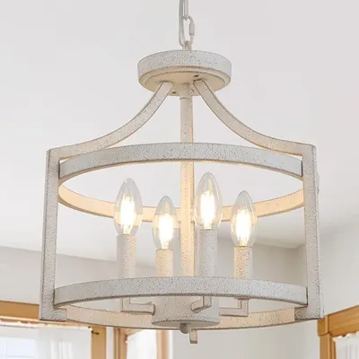 Image de Lustre vintage Weiss, lampe de plafond polyvalente pour salon, 4 lumières, style moderne rustique. Plafonnier pour chambre, style ferme, idéal pour cuisine, entrée ou couloir. Suspension de style français